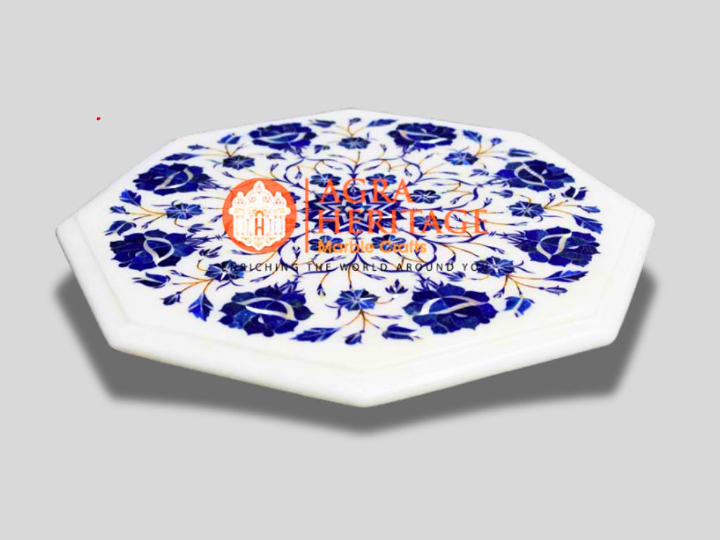 Marble White Coffee Table Top Lapis Floral Art